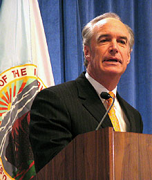 Interior Secretary Dirk Kempthorne at the main Interior Department building in Washington, D.C. File Photo   NSM.