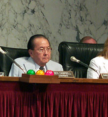 Senator Daniel Inouye, Democrat from Hawaii, at a Seante Indian Affairs Committee hearing in July 2003