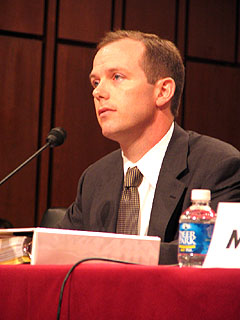 former tribal lobbyist Kevin Ring appeared at a Senate Indian Affairs Committee hearing on June 22, 2005. Photo Indianz.Com