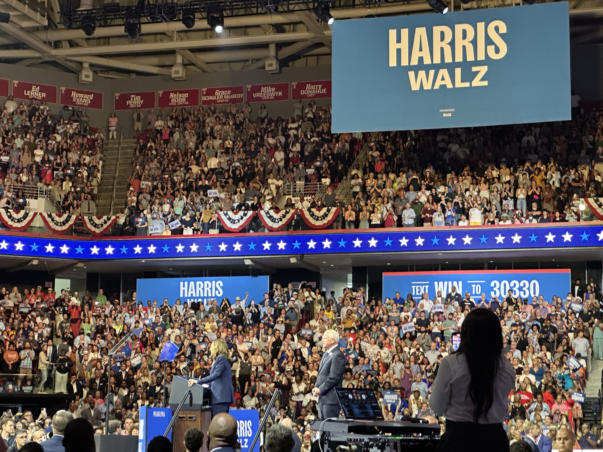 Democratic presidential candidate Kamala Harris and her running mate Tim Walz appear at a rally in Philadelphia, Pennsylvania, on August 6, 2024. Photo by Indianz.Com (CC BY-NC-SA 4.0)