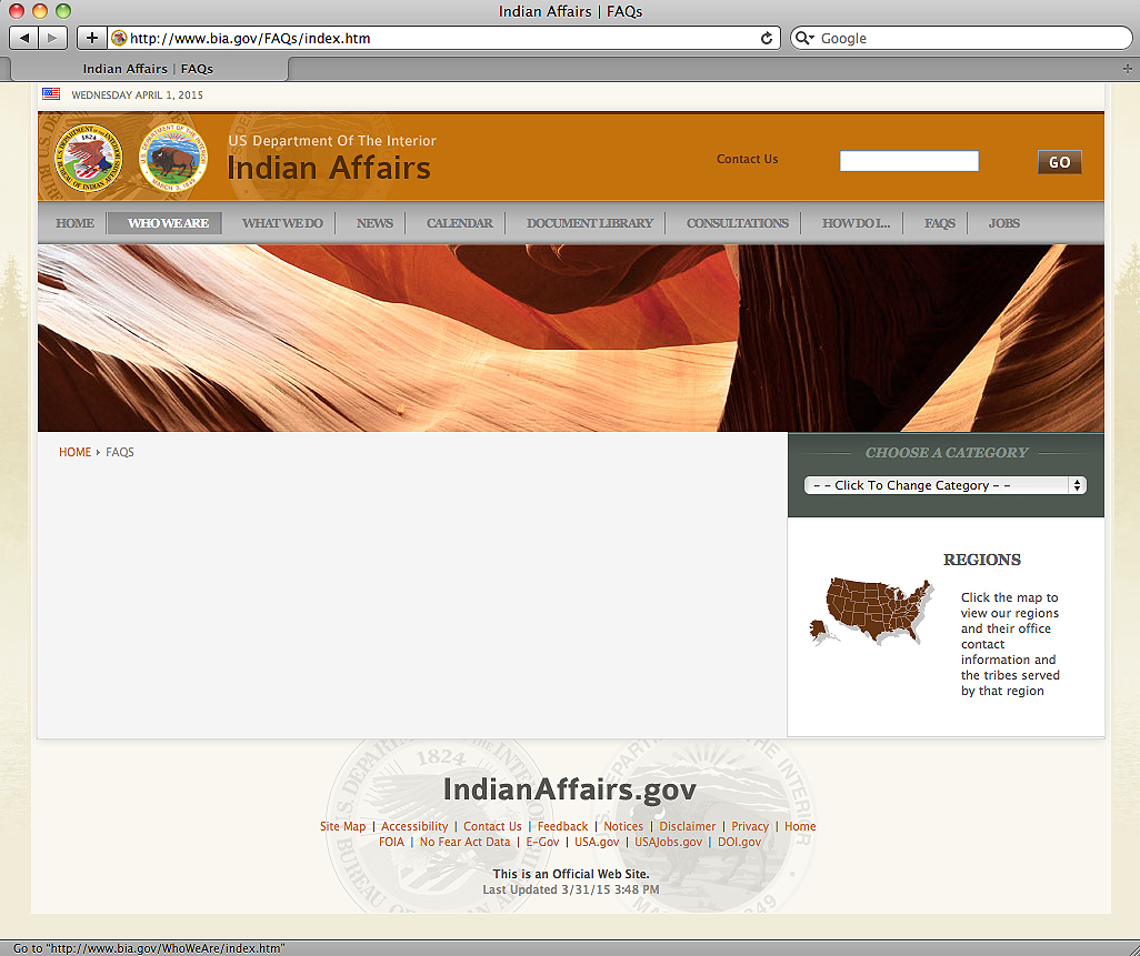 Information on Bureau of Indian Affairs website missing in action