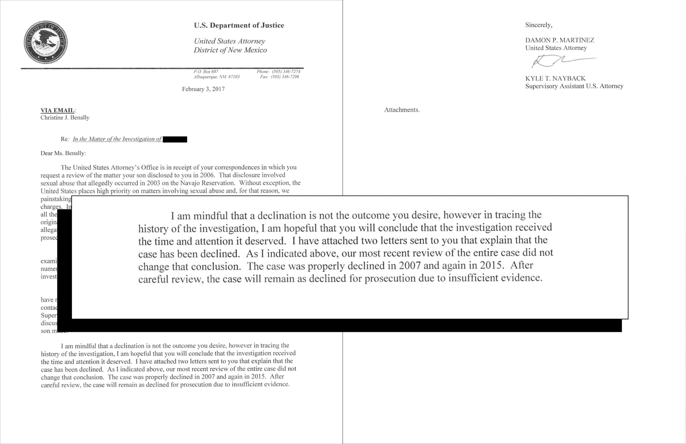 U.S. Attorney's Office Declination Letter