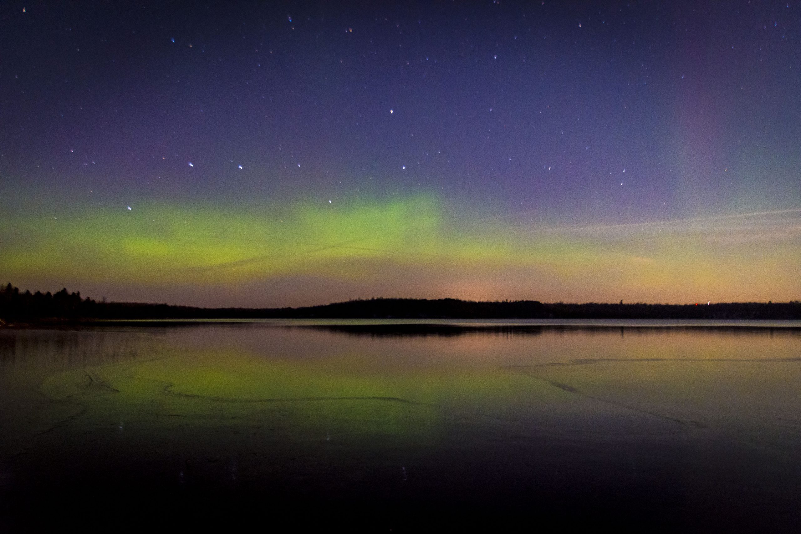 Northern lights over North Twin lake on the Chippewa National Forest
