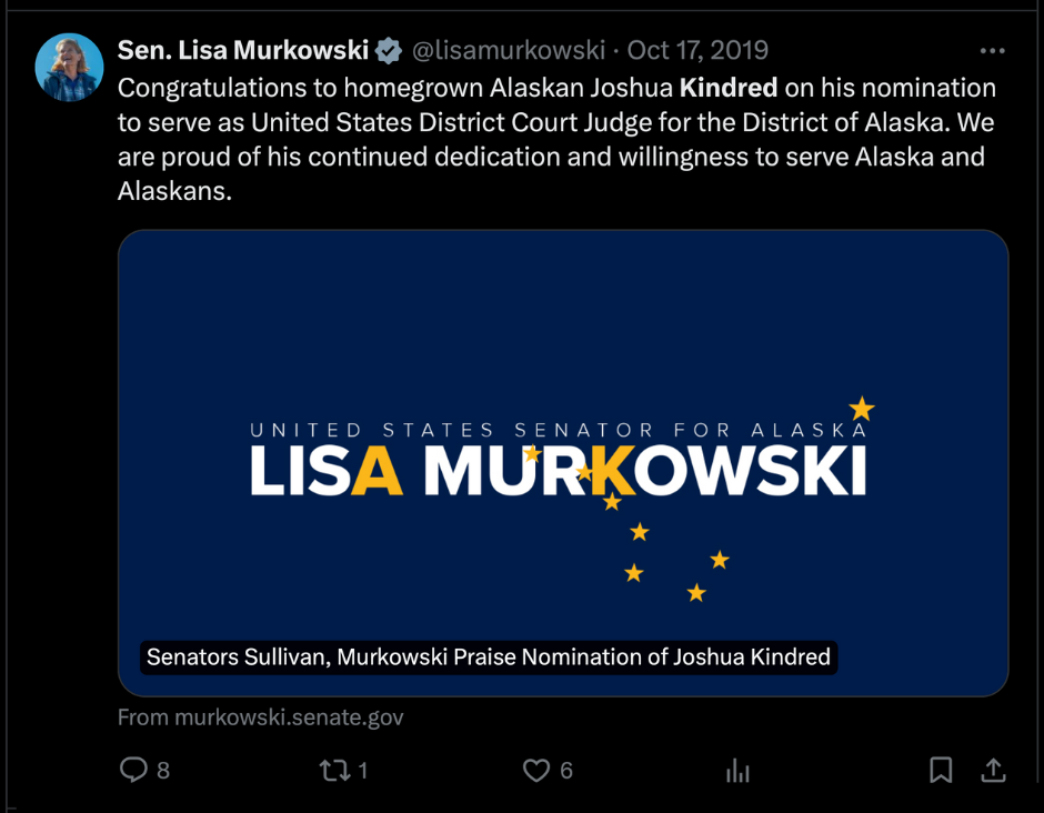 Lisa Murkowski and Joshua Kindred