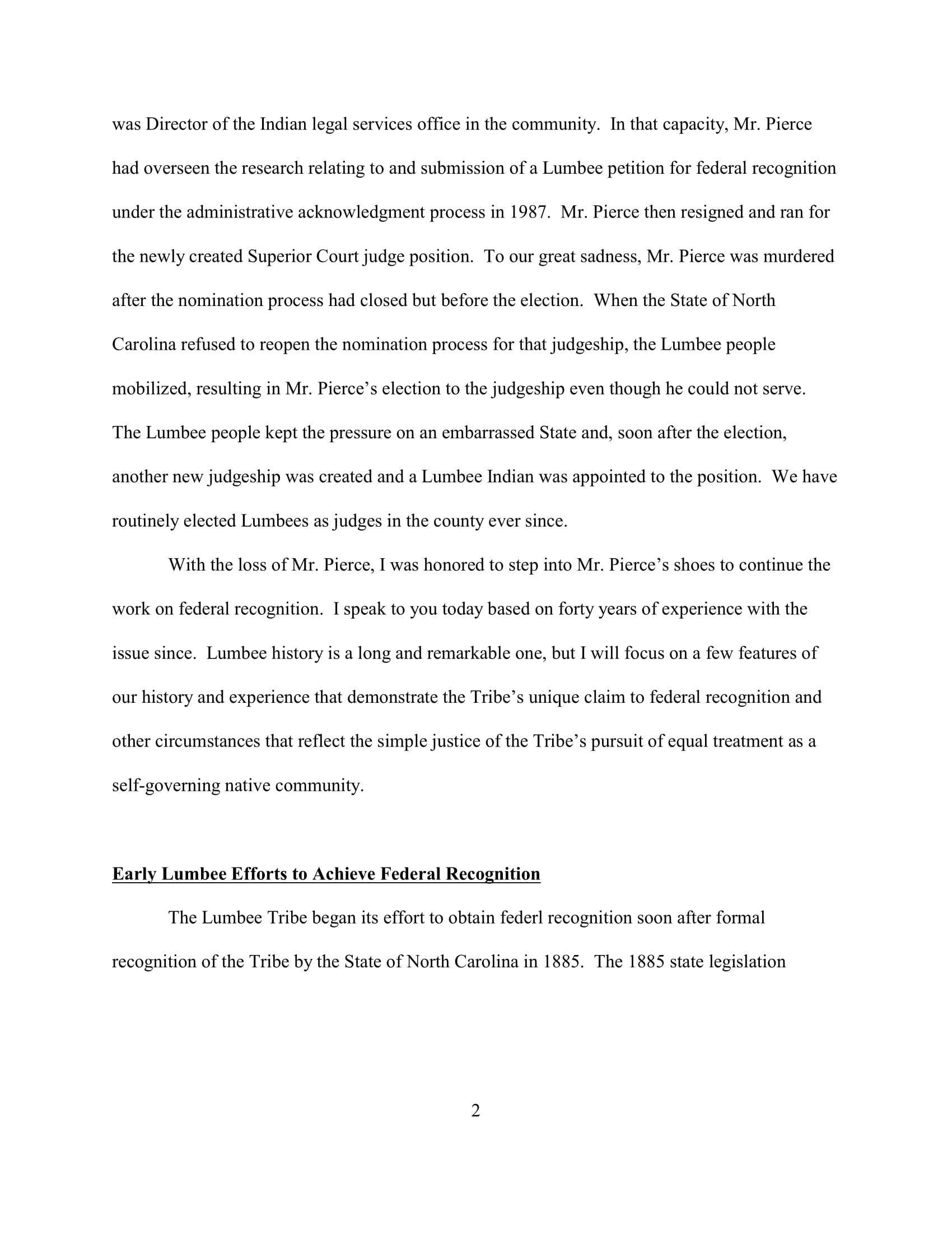 Testimony: Arlinda Locklear