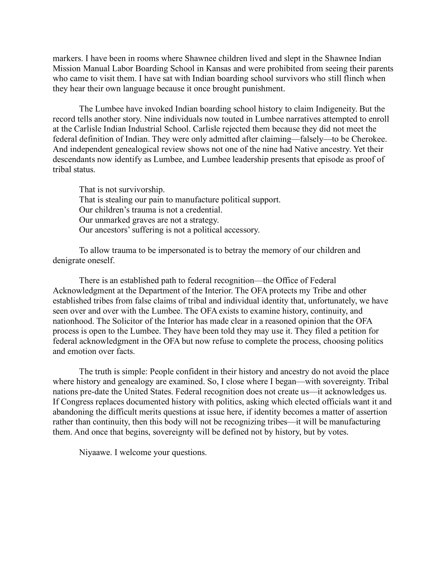 Testimony: Ben Barnes