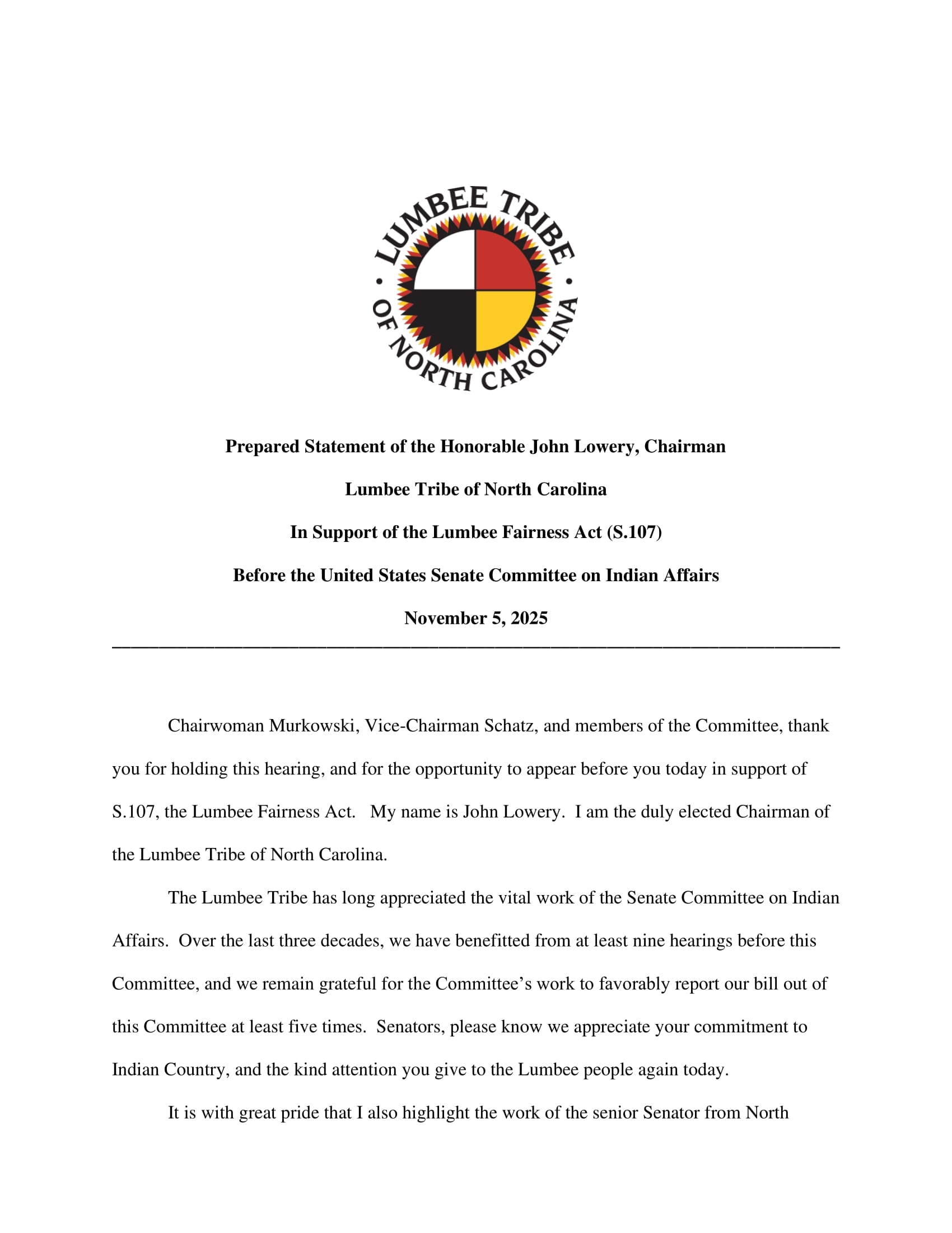 Testimony: John Lowery