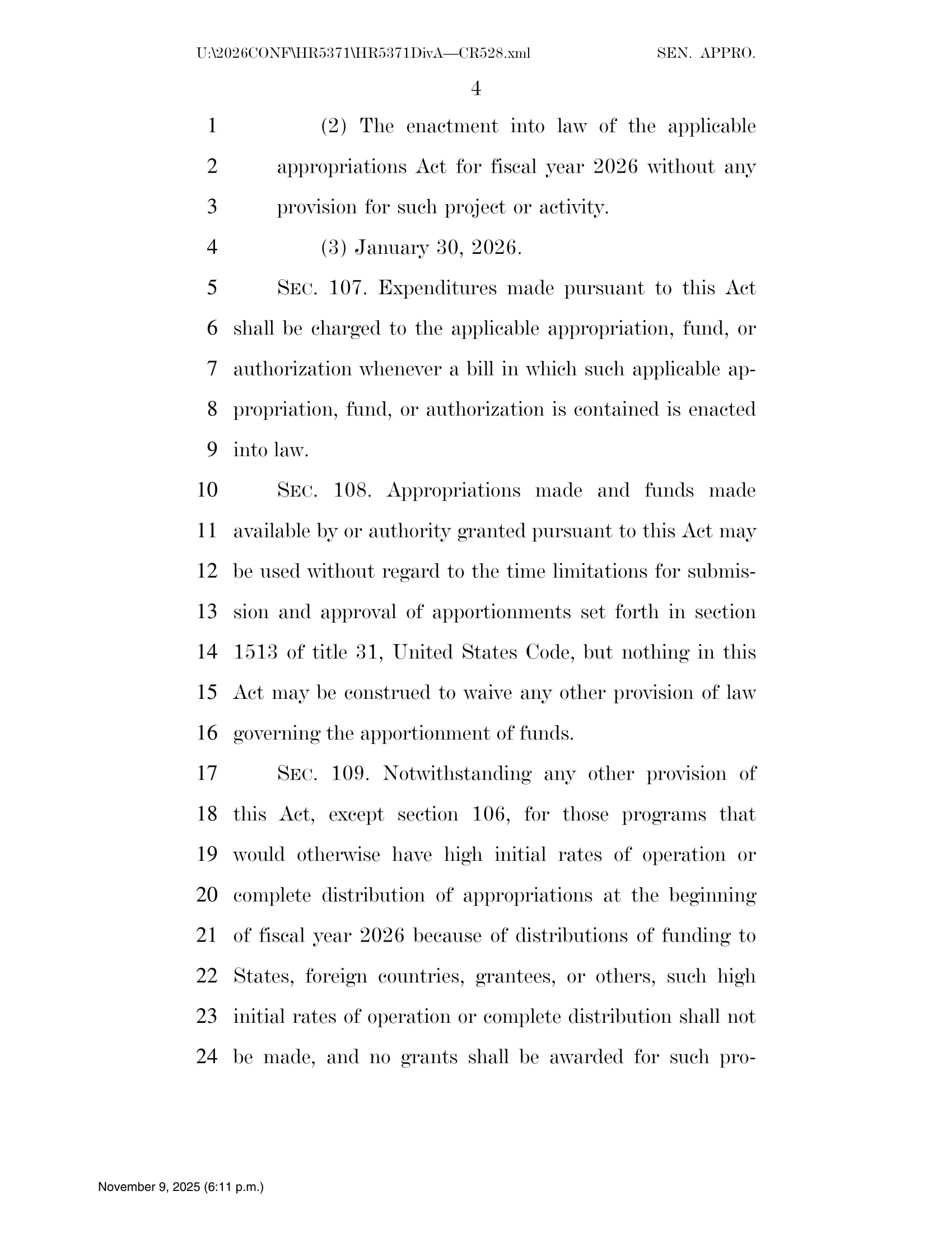 Continuing Appropriations Act, 2026