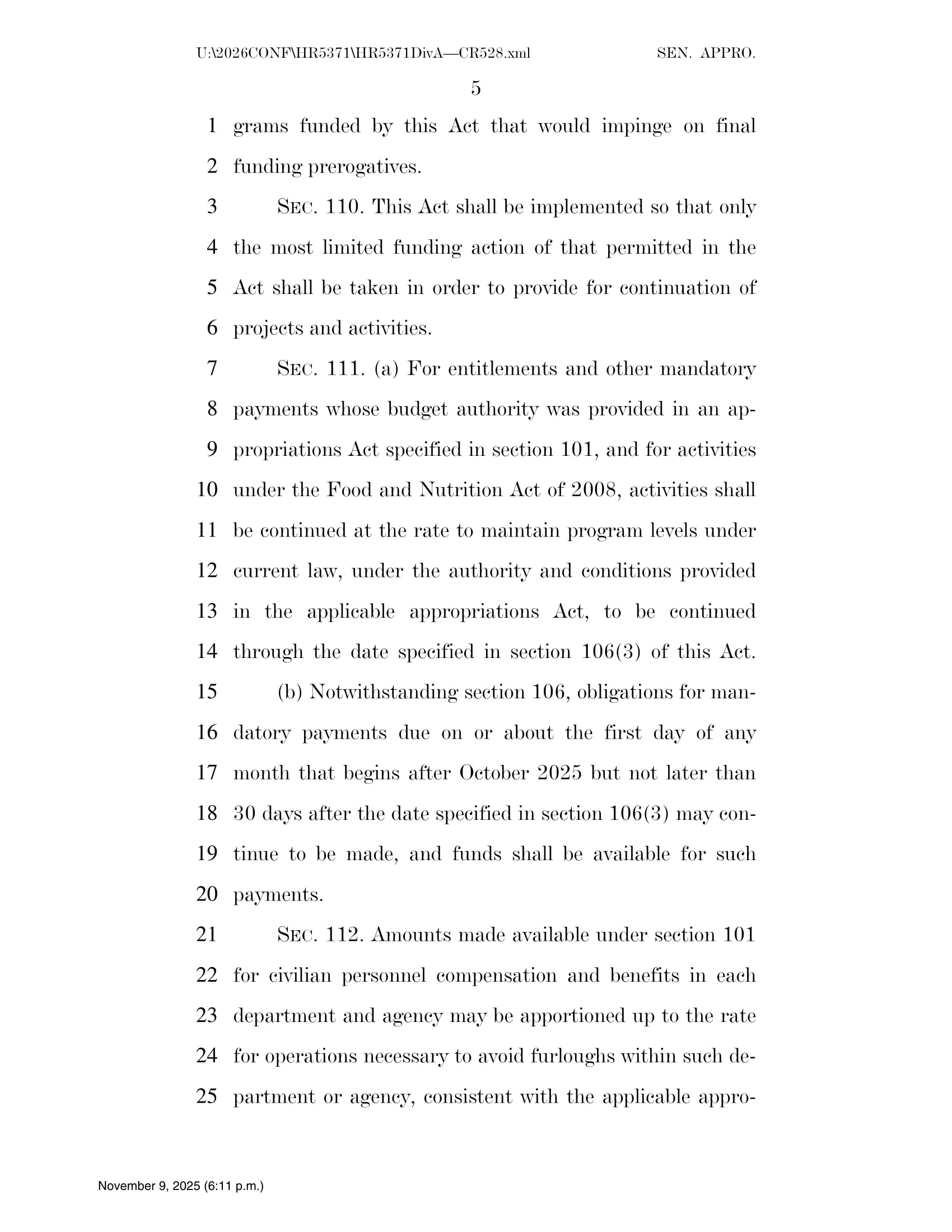 Continuing Appropriations Act, 2026