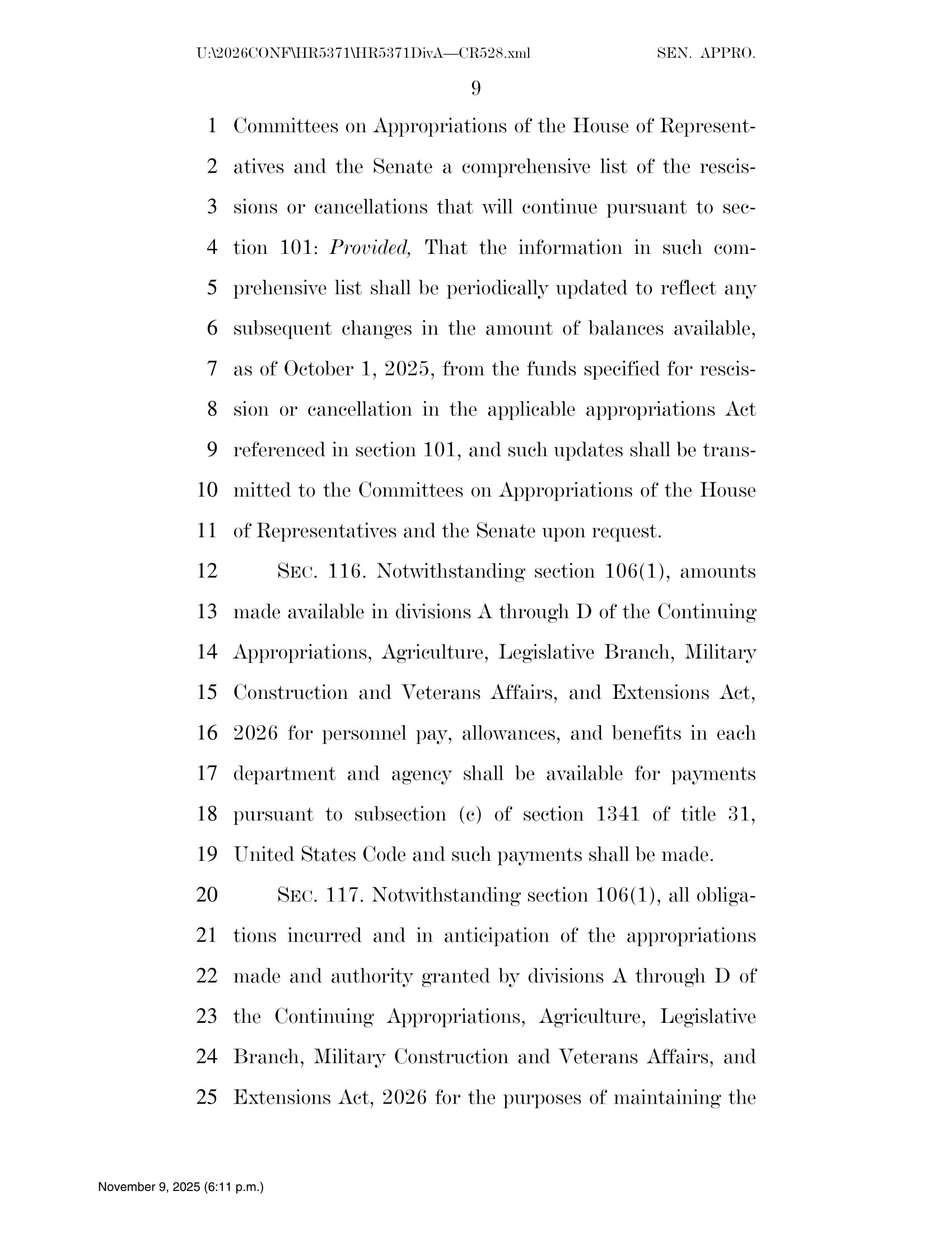 Continuing Appropriations Act, 2026
