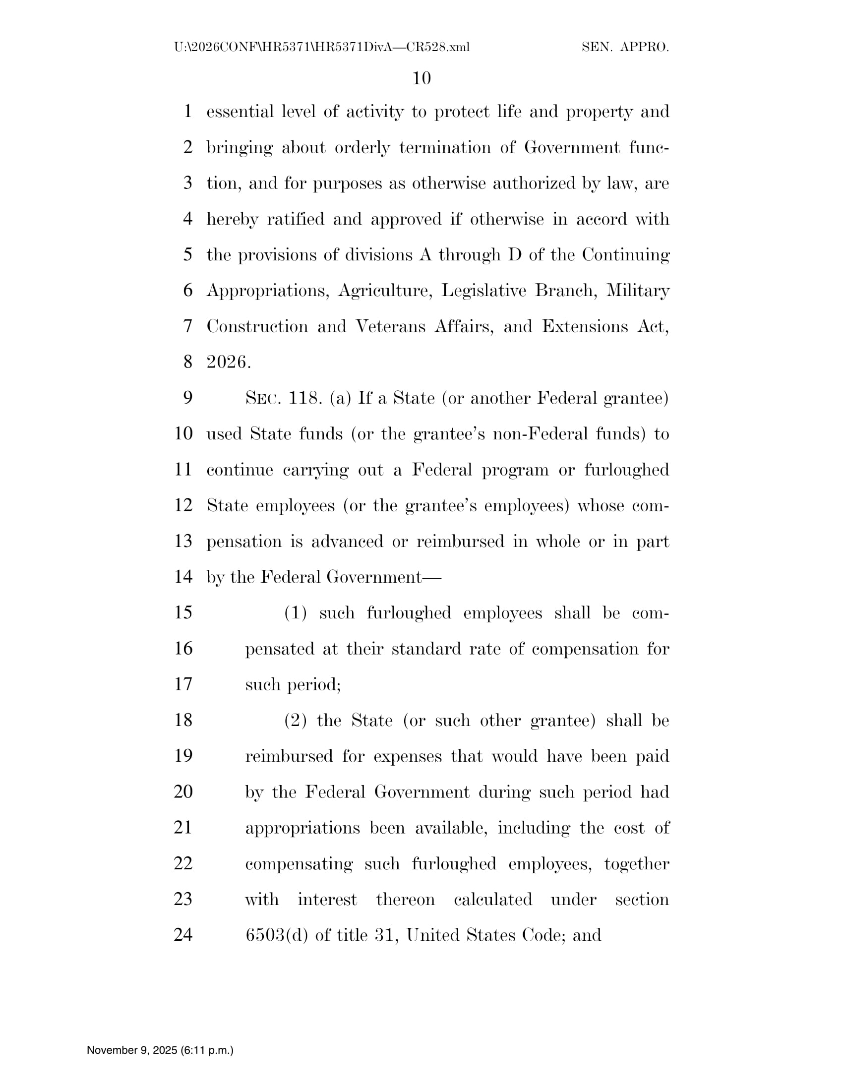 Continuing Appropriations Act, 2026