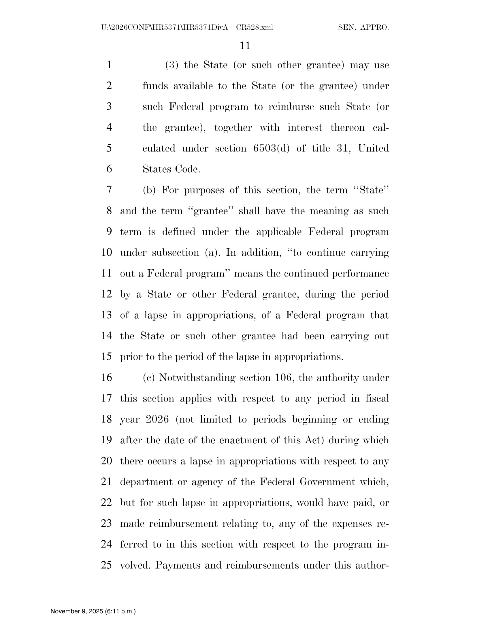 Continuing Appropriations Act, 2026