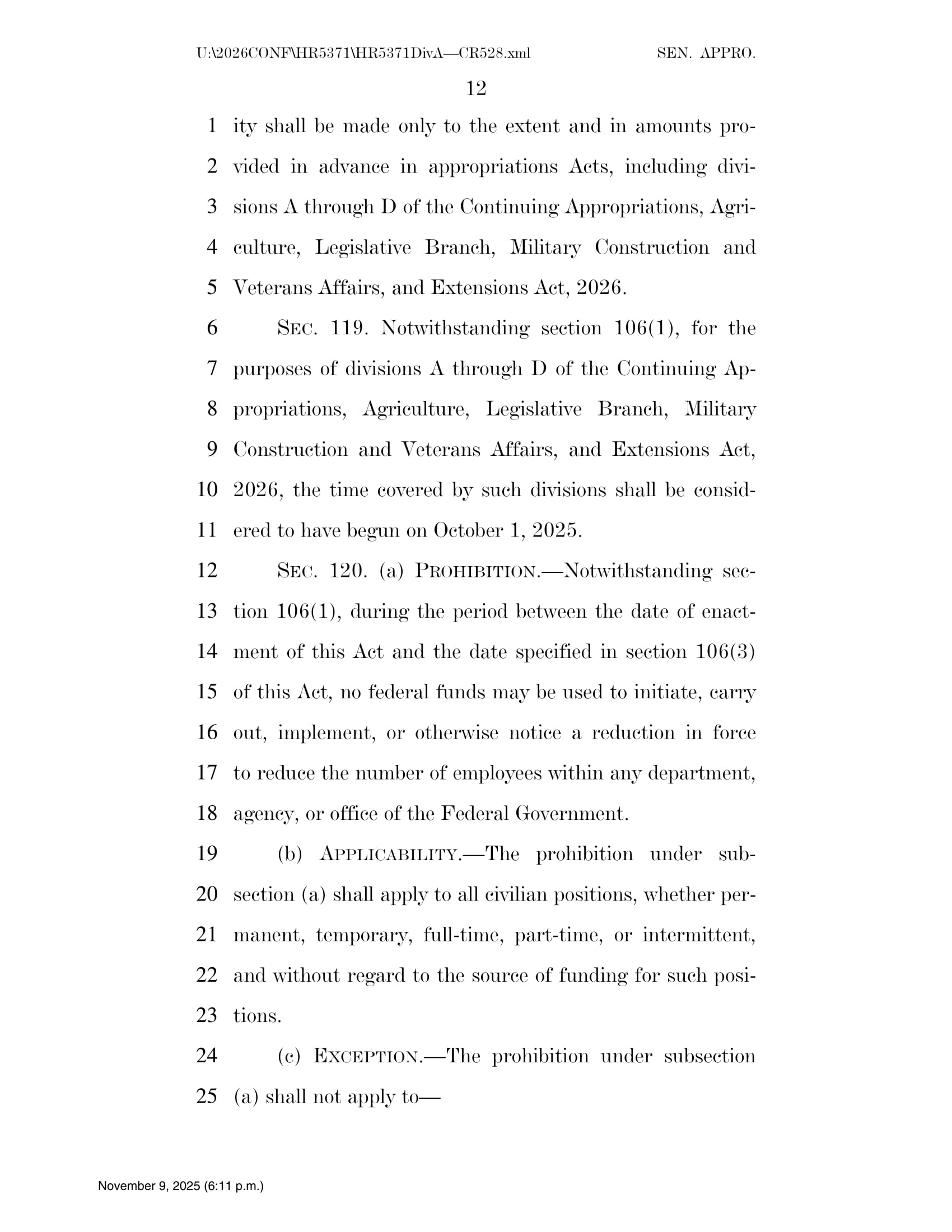 Continuing Appropriations Act, 2026