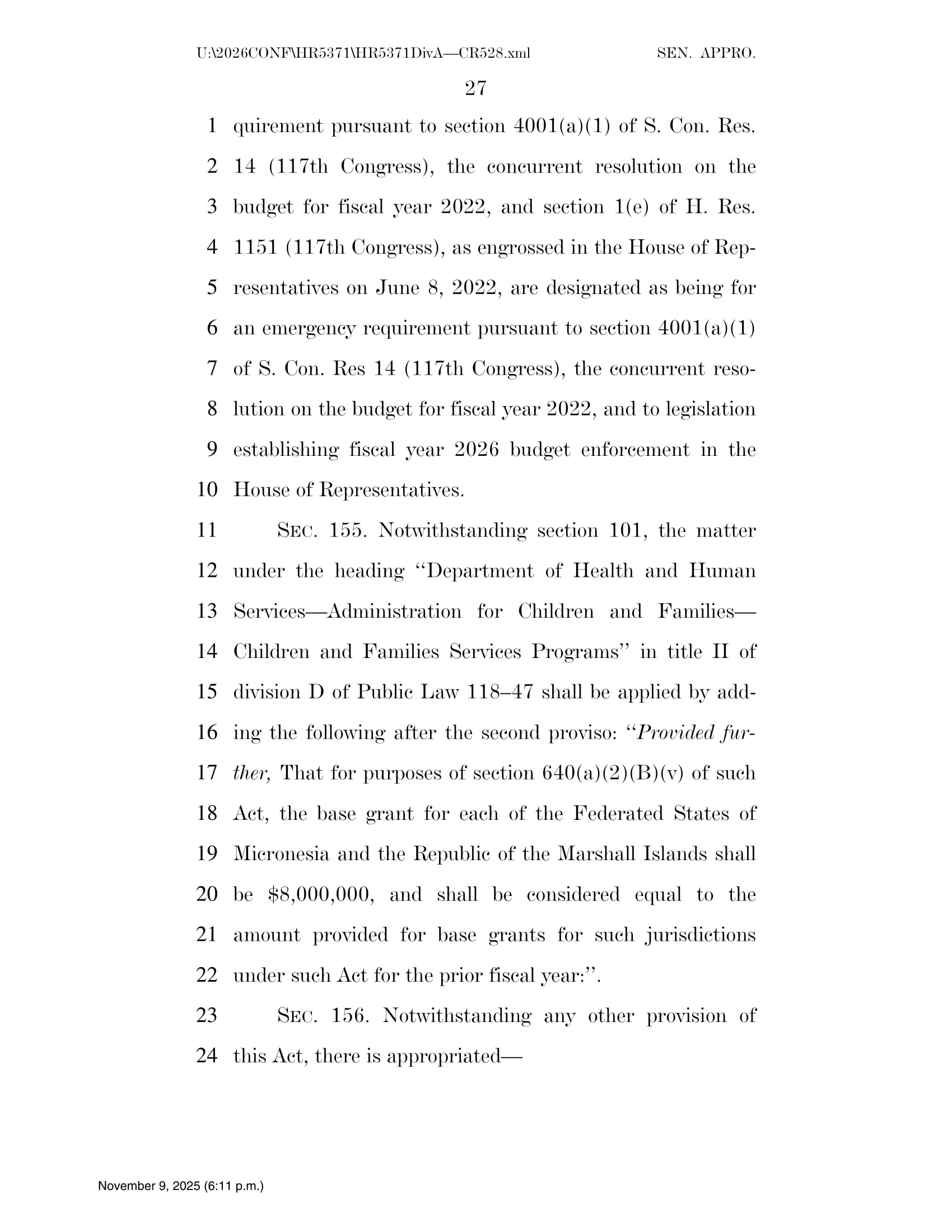 Continuing Appropriations Act, 2026