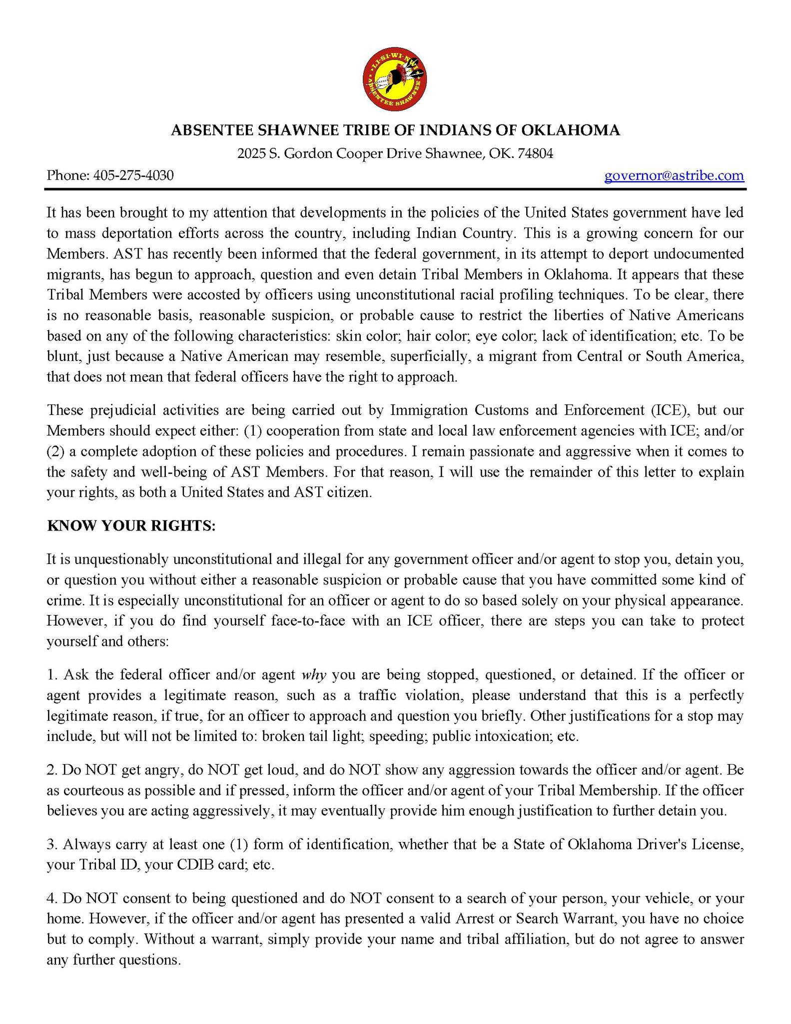 Governor John Raymond Johnson of Absentee Shawnee Tribe