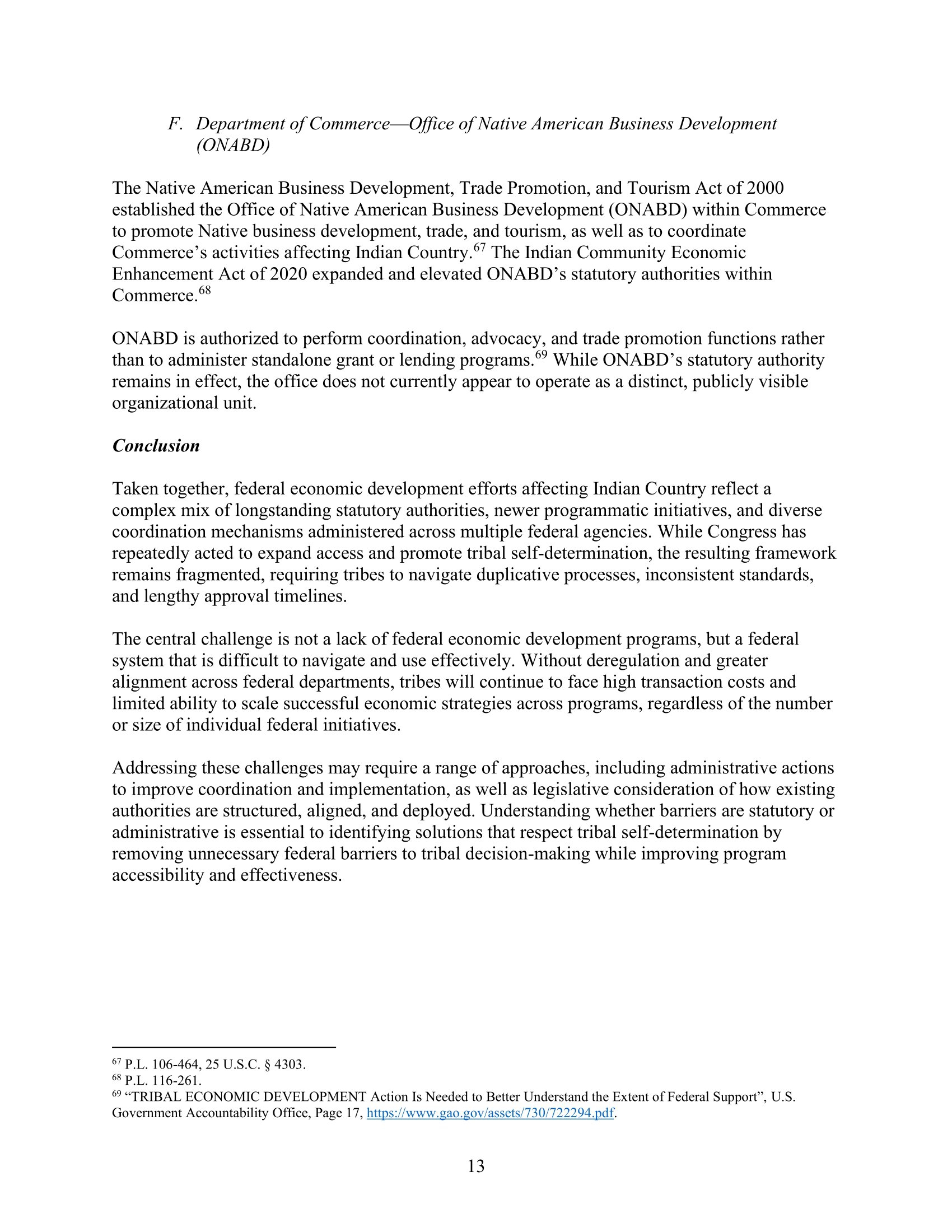 Hearing Memo: Making Federal Economic Development Programs Work in Indian Country