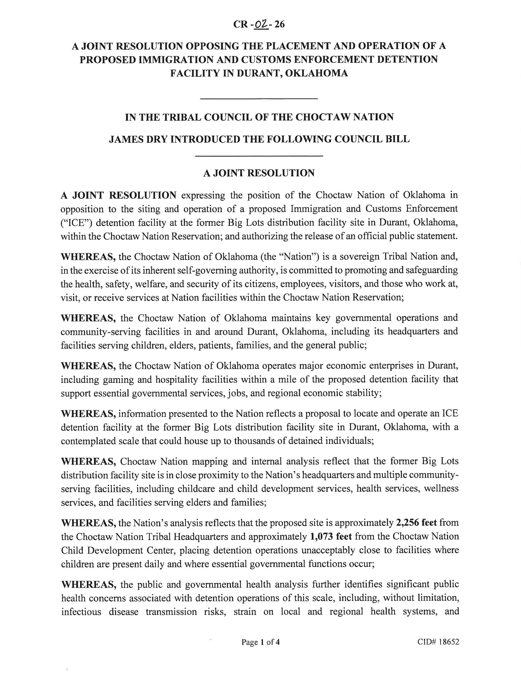 Choctaw Nation Resolution CR-02-26