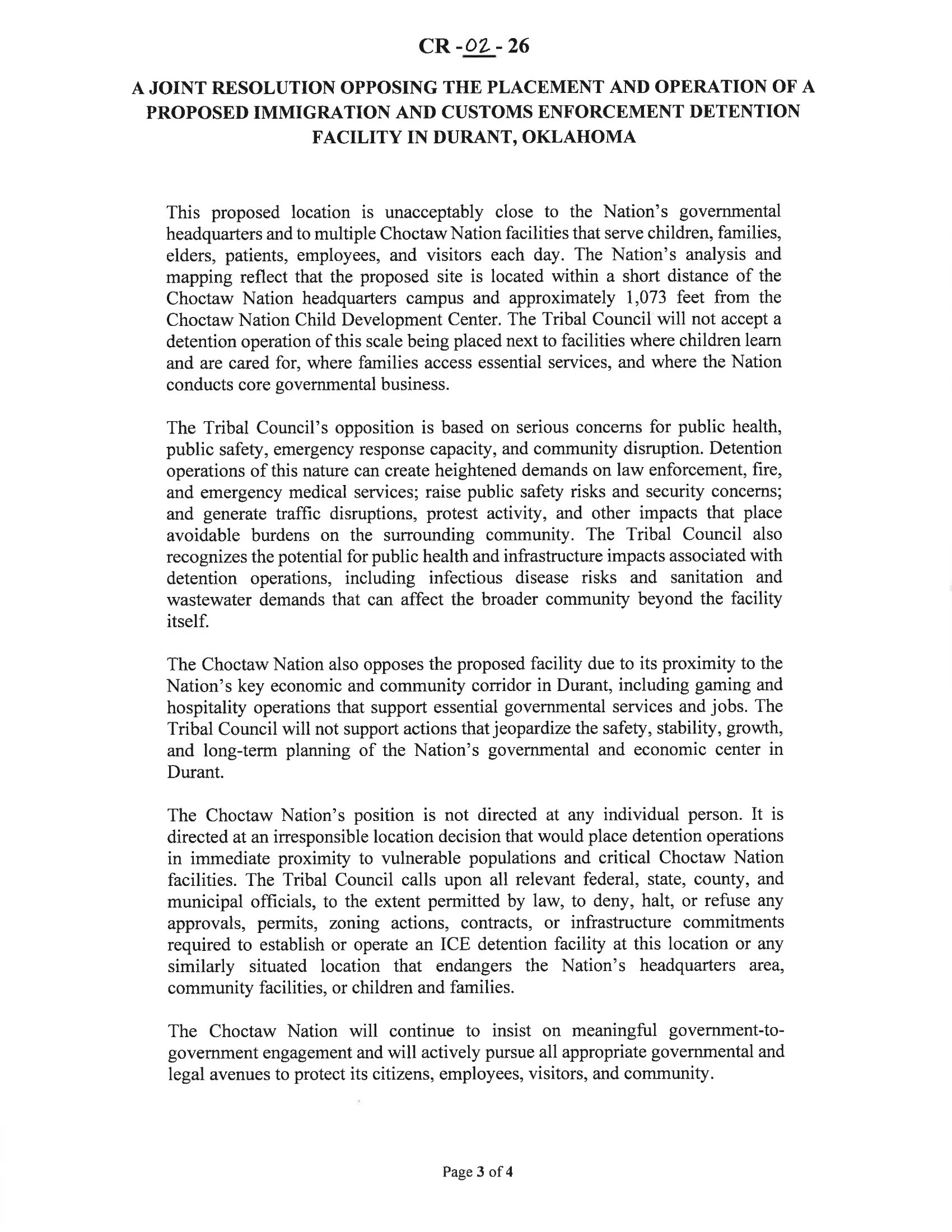 Choctaw Nation Resolution CR-02-26