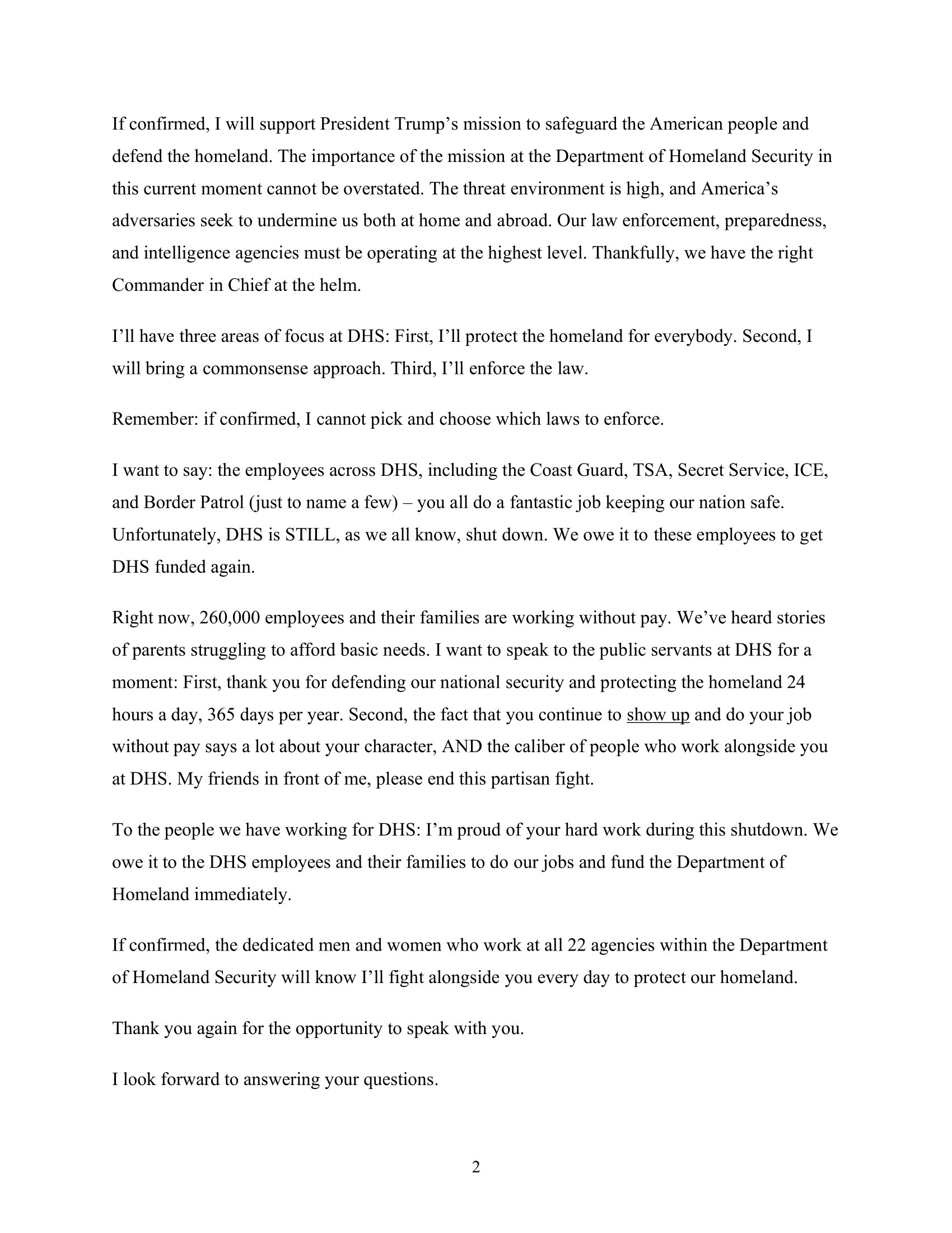 Statement of Markwayne Mullin