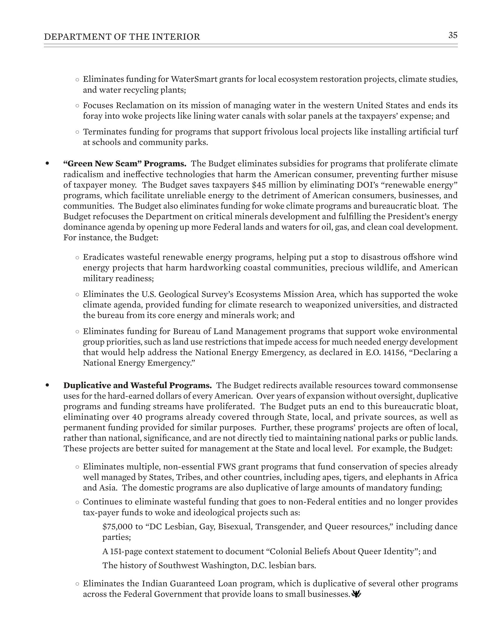 Department of the Interior Fiscal Year 2027 Budget Proposal