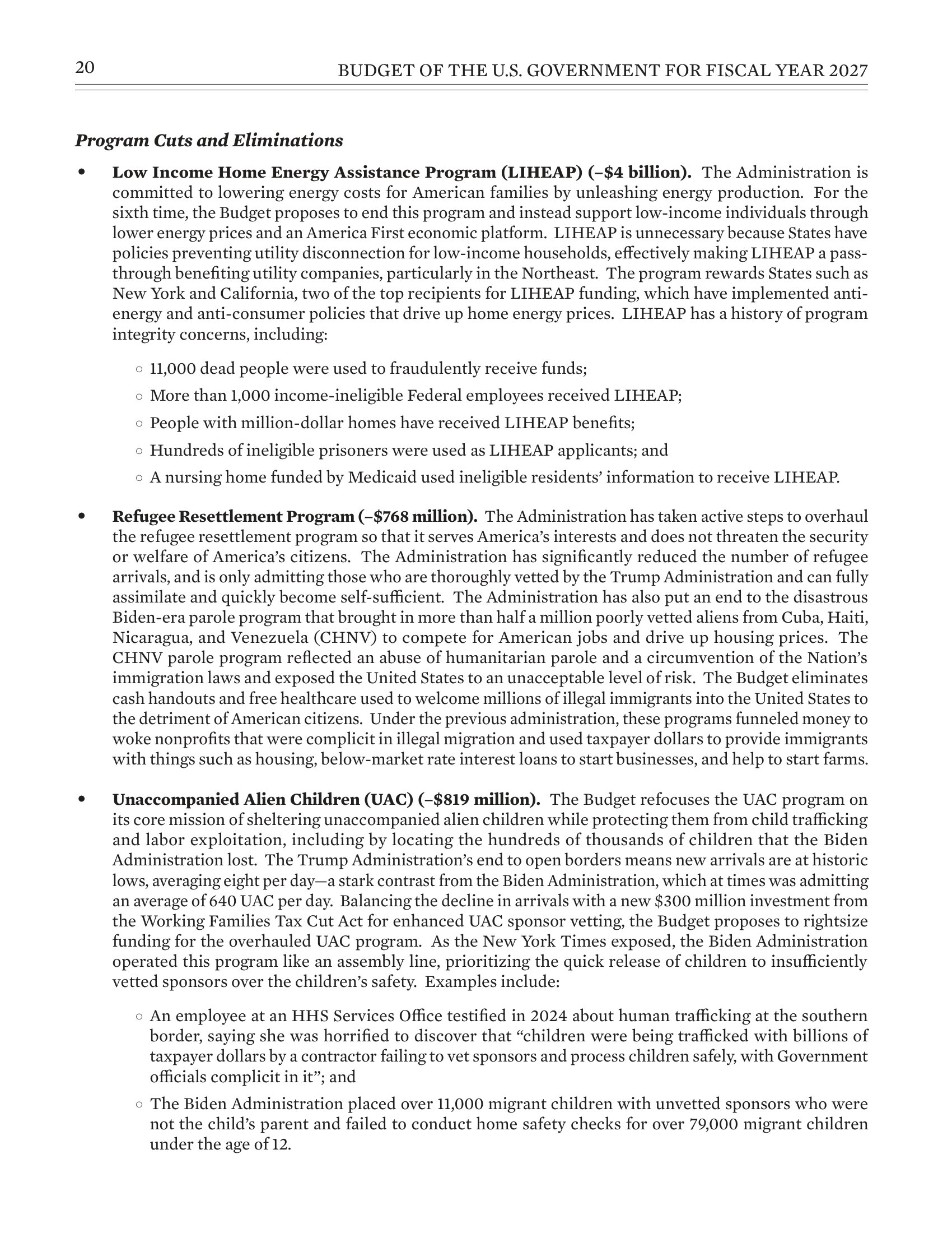 Department of Health and Human Services Fiscal Year 2027 Budget Proposal