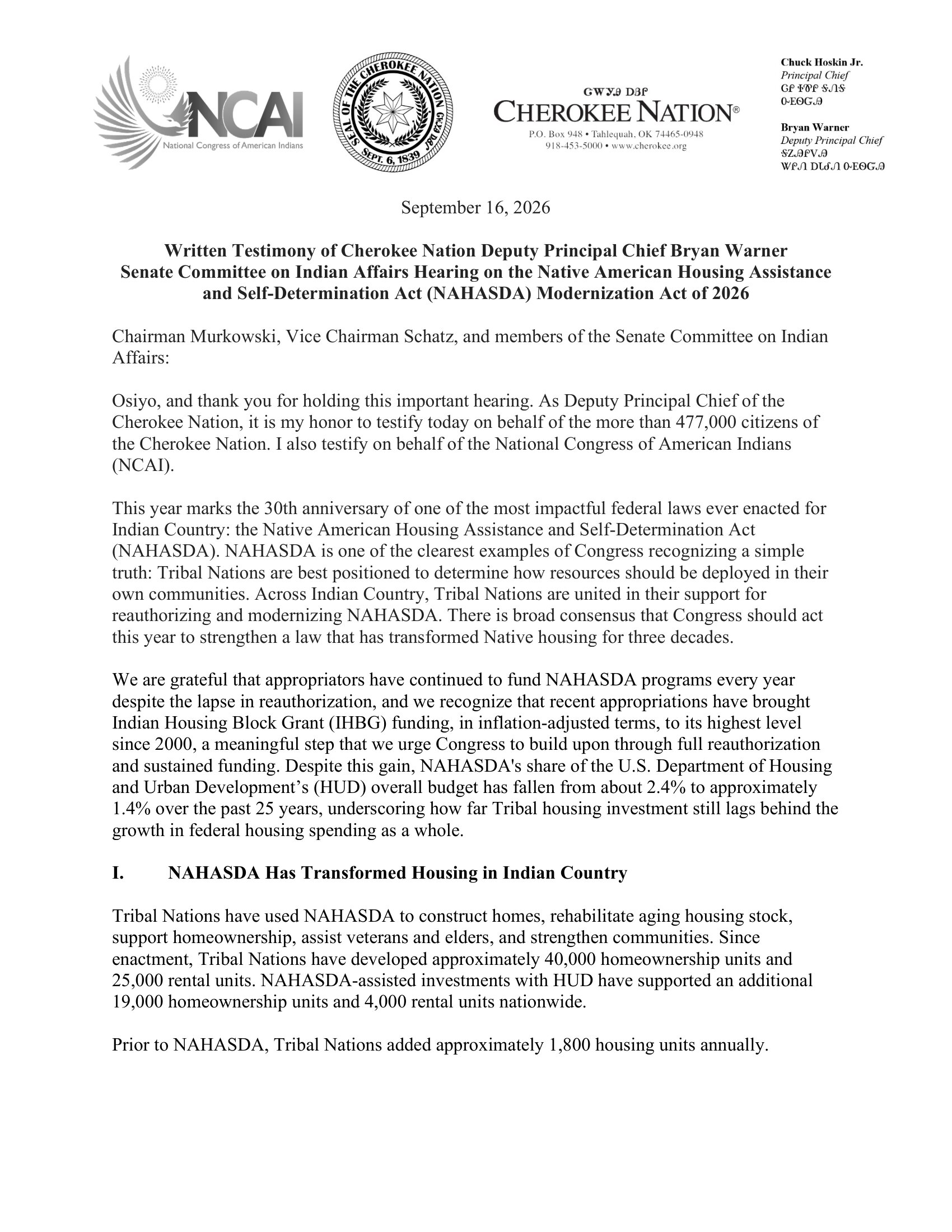 Testimony: Bryan Warner